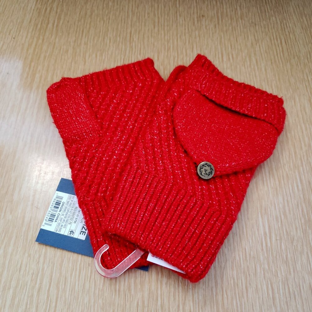 BNWT Universal Thread OSFM fire engine red Ribbed Knit Flip Top Mittens